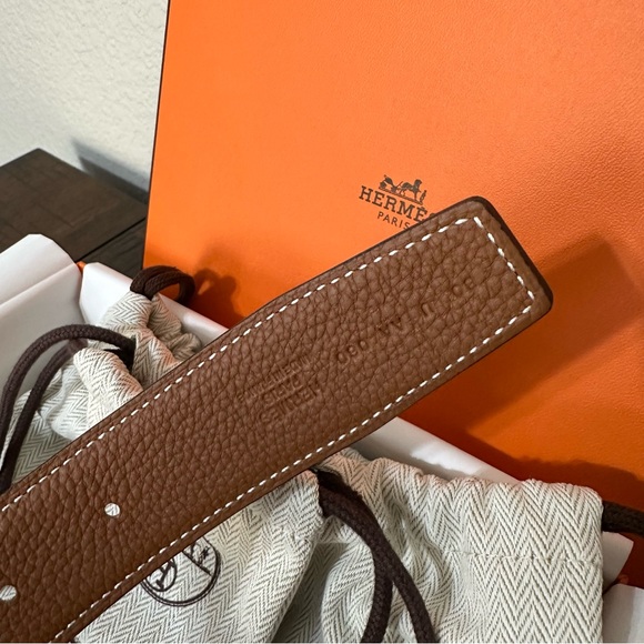 Hermes H Belt 32 mm Black  & Gold Leather, Rose Gold Hardware, 80 cm, Giftable - Picture 5 of 5